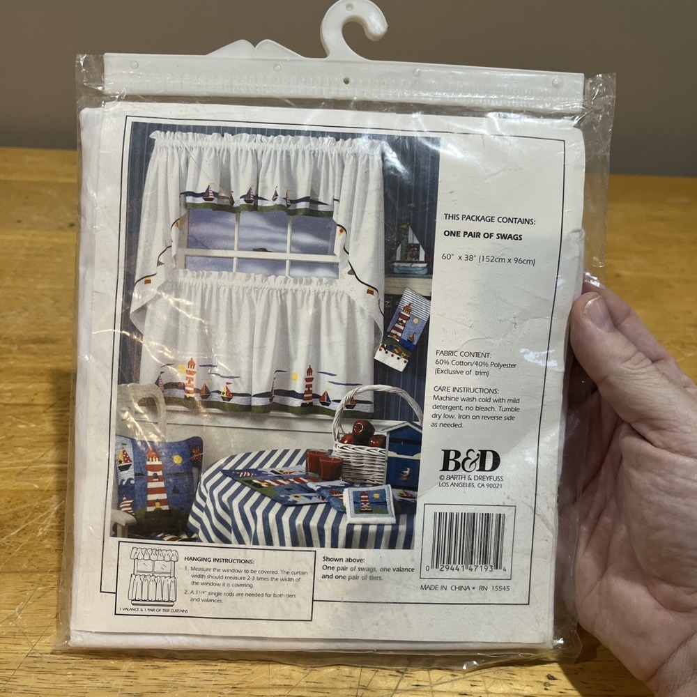 NIP B&D Applique Nautical Swag Curtains Lighthouse Coastal‎ Beach Cottage Decor